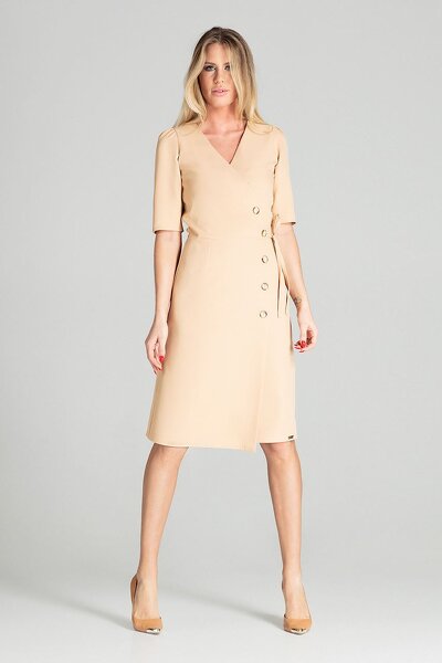 Kopertowa sukienka midi w beżowym kolorze