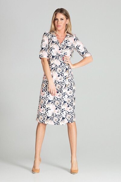 Kopertowa sukienka midi we wzór kolorowej panterki