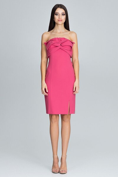 Dopasowana sukienka bez ramion w kolorze koral