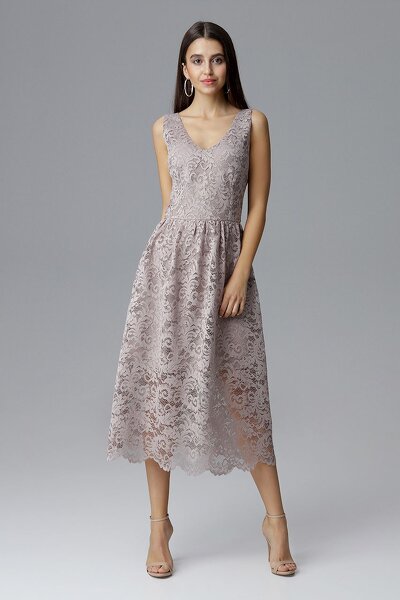 Beżowa koronkowa sukienka na ramiączkach