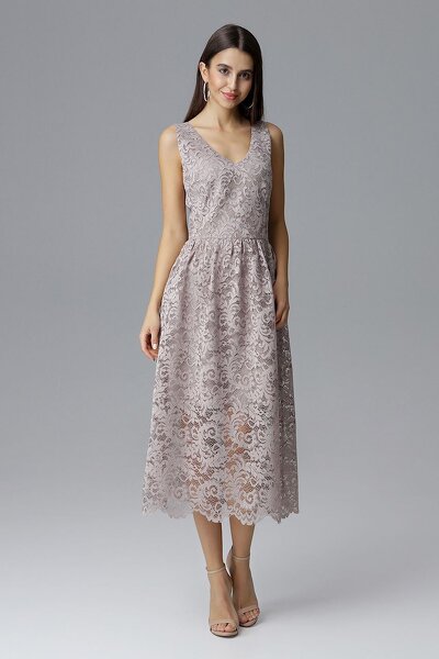 Beżowa koronkowa sukienka na ramiączkach