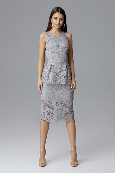 Koronkowa sukienka baskinka w szarym kolorze