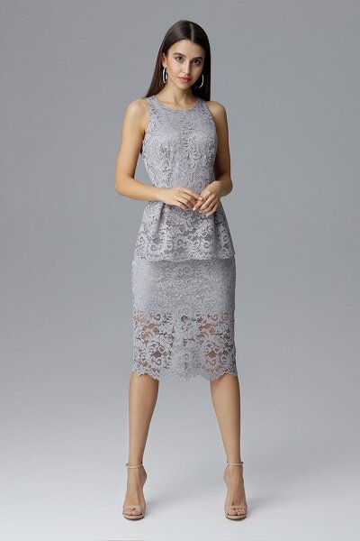 Koronkowa sukienka baskinka w szarym kolorze