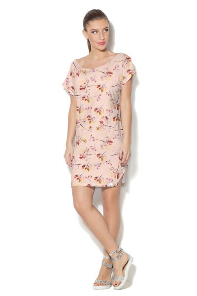 Kremowa sukienka z rudymi listkami