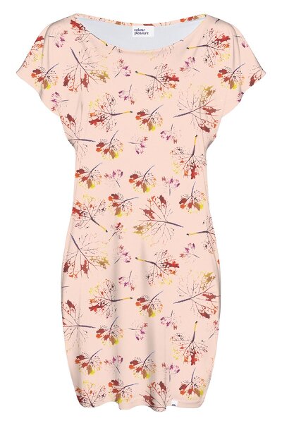 Kremowa sukienka z rudymi listkami