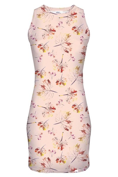 Kremowa sukienka mini w rude listki