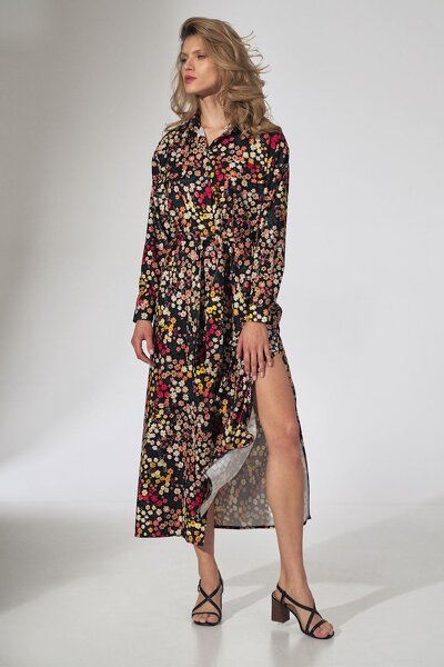 Kwiecista sukienka maxi z kołnierzykiem o koszulowym fasonie