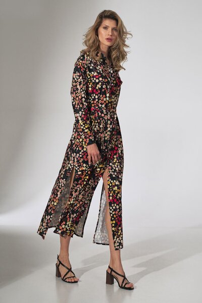 Kwiecista sukienka maxi z kołnierzykiem o koszulowym fasonie