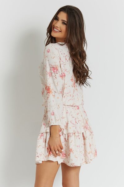 Kwiecista sukienka o luźnym fasonie z okrągłym dekoltem