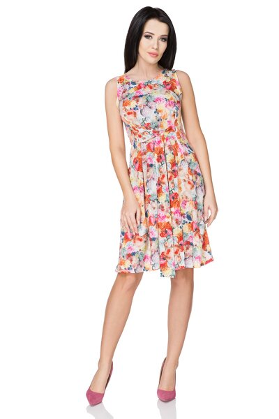 Kwiecista sukienka rozkloszowana z kokardą