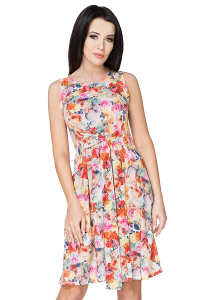 Kwiecista sukienka rozkloszowana z kokardą