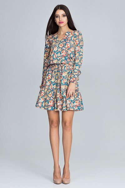 Sukienka mini z falbanką w orientale wzory i kolory