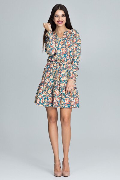 Sukienka mini z falbanką w orientale wzory i kolory