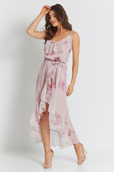 Kwiecista zwiewna sukienka o asymetrycznym fasonie