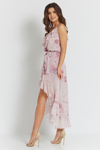 Kwiecista zwiewna sukienka o asymetrycznym fasonie