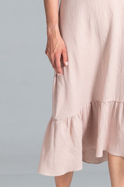 Lekka beżowa sukienka z krótkim rękawem i falbanką