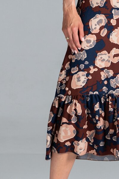 Lekka sukienka w barwach brązu z krótkim rękawem i falbanką