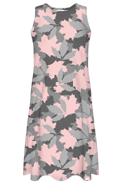 Letnia sukienka w różowo-szare liście