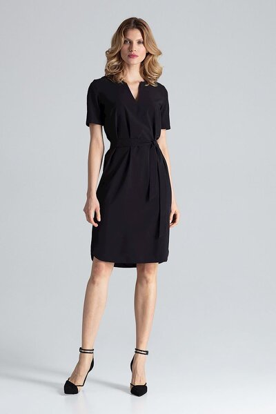 Letnia sukienka wiązana w pasie w czarnym kolorze