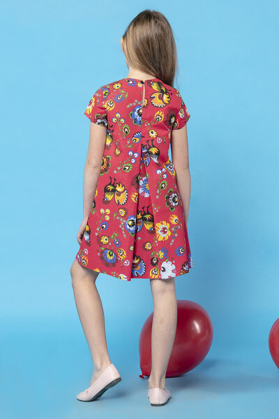 Czerwona sukienka we wzór łowicki