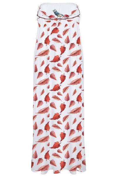 Długa sukienka z czerwonymi listkami