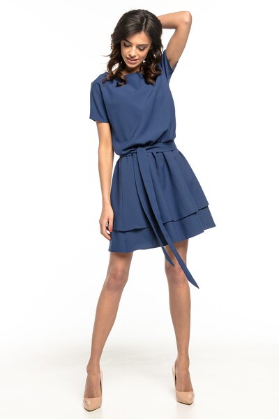 Granatowa sukienka z podwójną falbaną