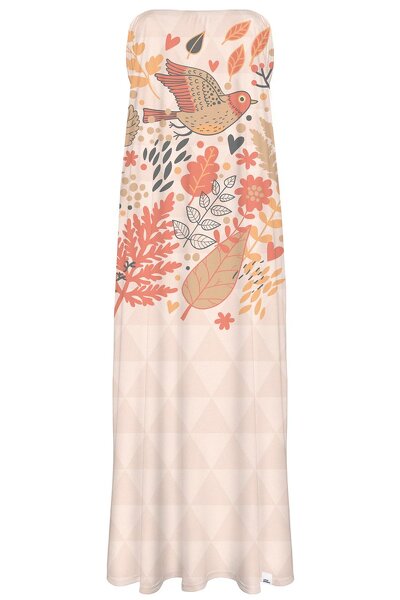 Kremowa sukienka maxi z ptakiem