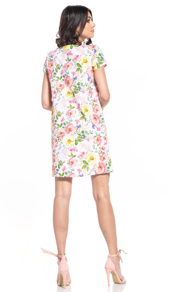 Letnia prosta sukienka mini w kolorowe kwiaty