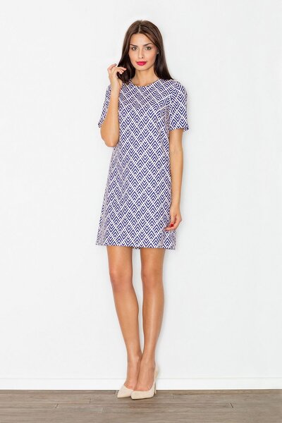 Sukienka z krótkim rękawem w niebieskie wzory