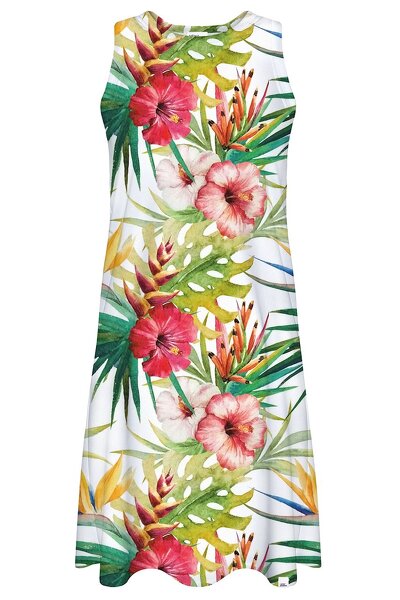 Letnia sukienka w czerwone kwiaty na jasnym tle