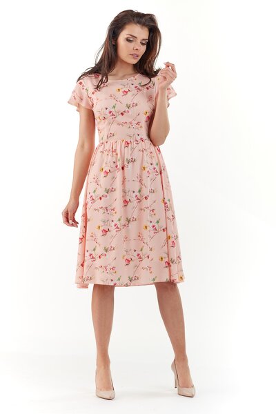 Letnia różowa sukienka w drobne kwiaty