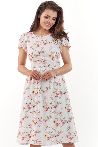 Letnia sukienka ecru w drobne kwiaty