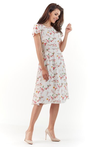 Letnia sukienka ecru w drobne kwiaty