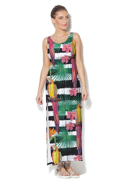 Sukienka maxi z ozdobną papugą