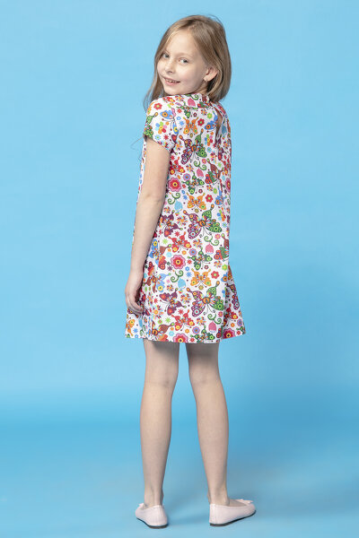 Letnia sukienka midi w wzór łowicki z krótkim rękawem