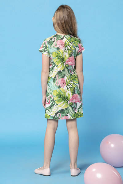 Letnia sukienka midi we flamingi z krótkim rękawem