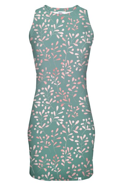 Zielona sukienka mini z lisciami