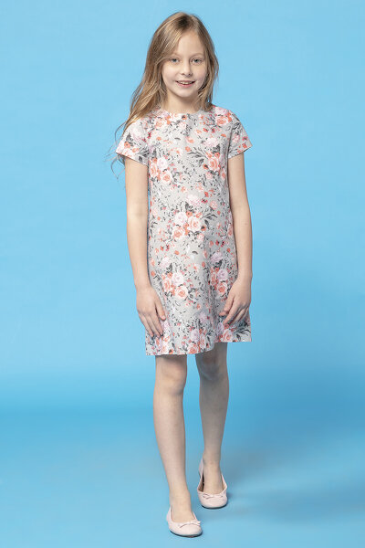 Letnia sukienka w róże z krótkim rękawem