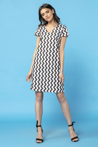 Letnia sukienka we wzór czarnego zygzaka z krótkim rękawem