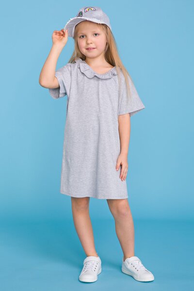 Szara sukienka z falbanką przy dekolcie dla córki