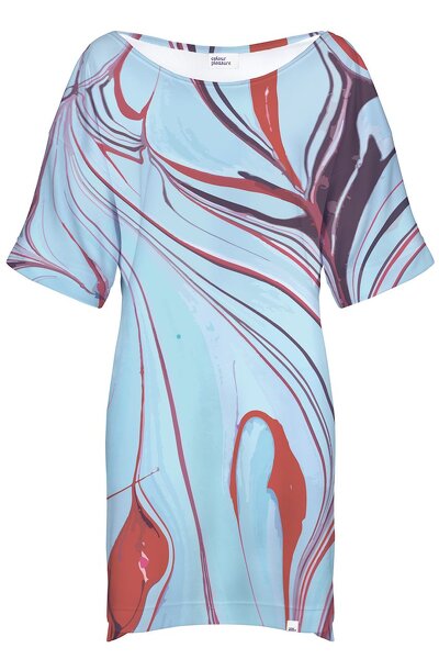 Błękitno-czerwona sukienka midi