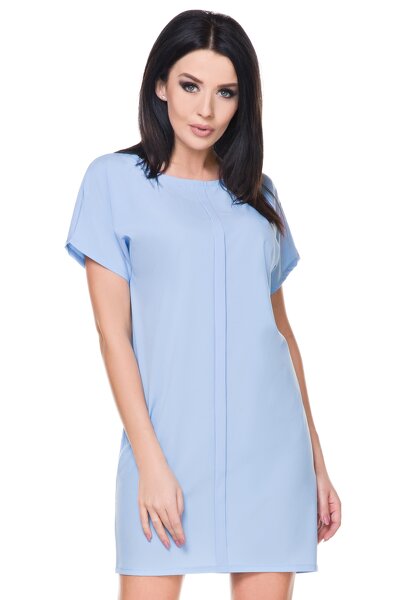 Błękitna luźna sukienka z krótkim rękawem
