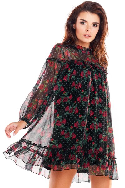 Luźna czarna sukienka mini z szyfonu