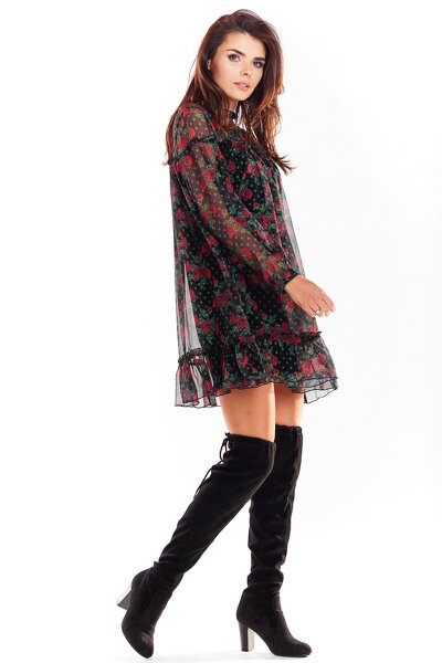 Luźna czarna sukienka mini z szyfonu