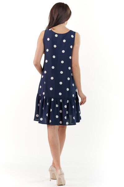 Luźna granatowa sukienka na ramiączkach w groszki