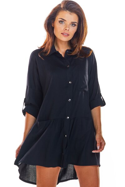 Luźna koszulowa sukienka w czarnym kolorze