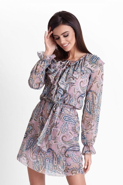 Luźna różowa sukienka z wzorem paisley