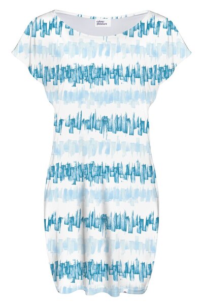 Luźna sukienka mini biało-niebieska