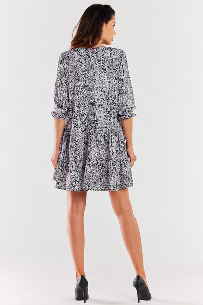 Luźna sukienka mini w czarną panterkę z rękawem 3/4