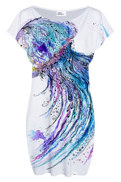 Biała sukienka z ozdobną meduzą